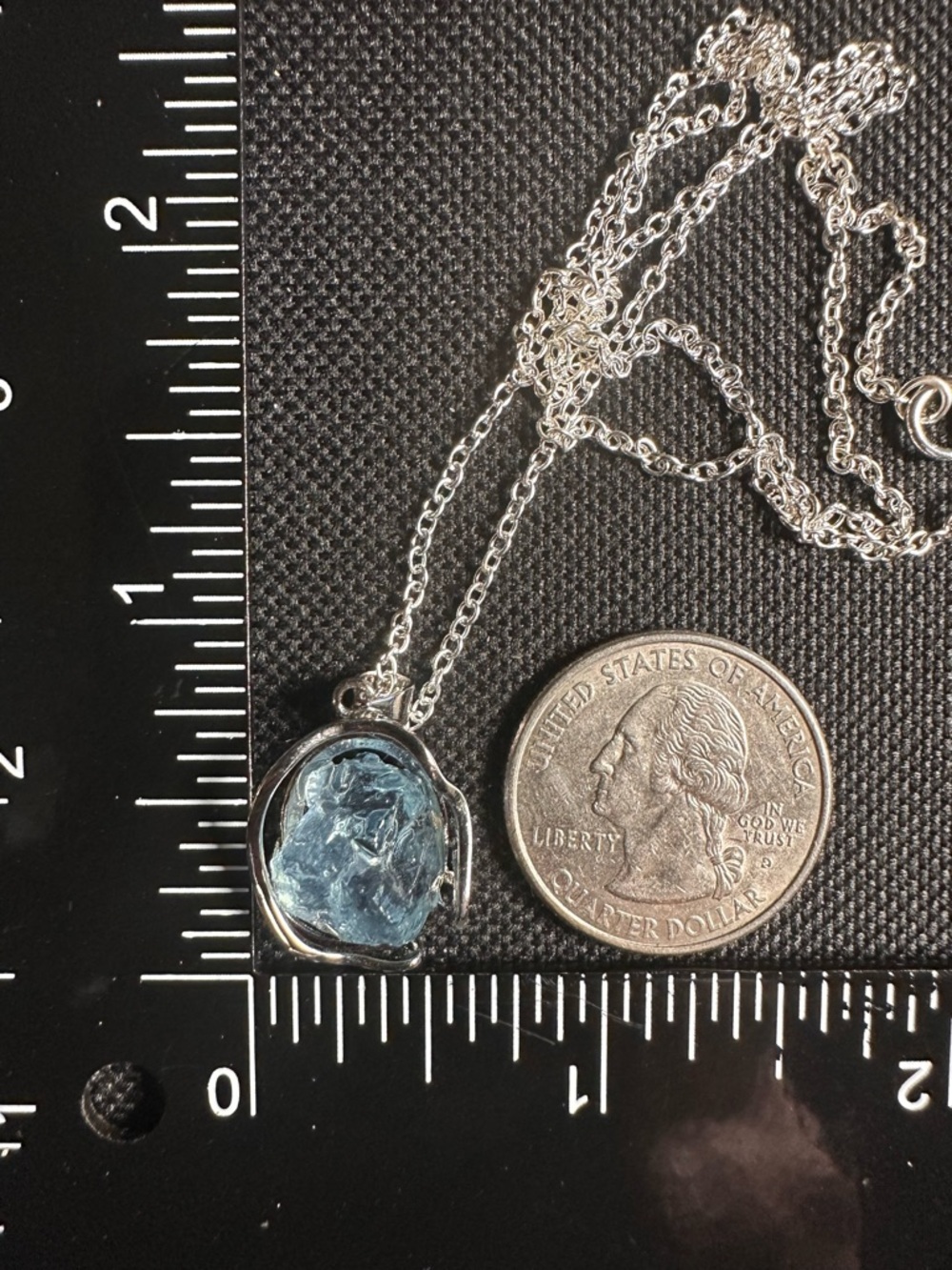 Blue Raw Stone Pendant Necklace - Silver Metal - Picture 15 of 16